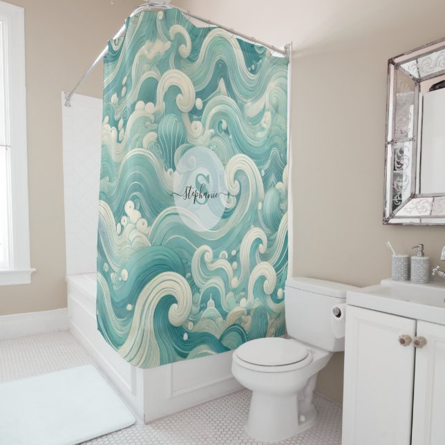 Abstract Aqua Blue & White Wave – Modern Fluid Art (In Situ)