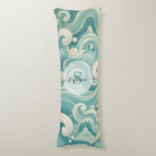 Abstract Aqua Blue & White Wave – Modern Fluid Art Body Pillow