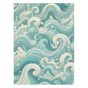 Abstract Aqua Blue & White Wave – Modern Fluid Art Tablecloth