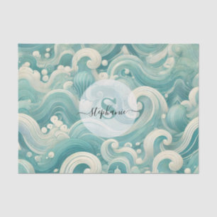 Abstract Aqua Blue & White Wave – Modern Fluid Art Tissue Paper