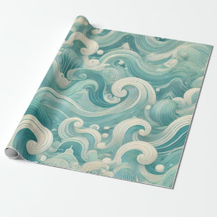 Abstract Aqua Blue & White Wave – Modern Fluid Art Wrapping Paper