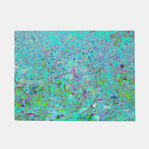 Abstract Aqua Green and Purple Coneflower Garden Doormat