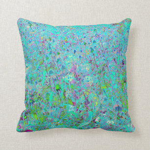 Abstract Aqua Green and Purple Coneflower Garden Throw Pillow