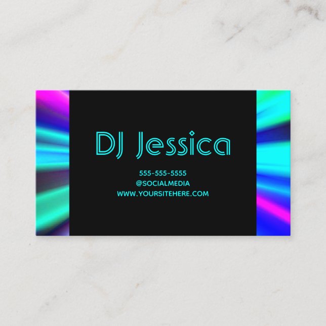 Abstract Aqua Neon Lights Night Club DJ Business Card (Front)