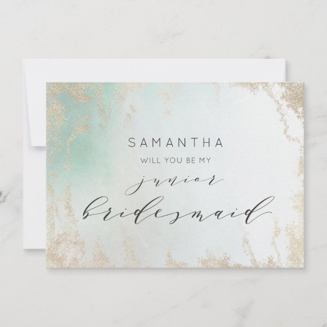 Abstract Aqua Ombre Fade with Frosted Gold Glitter (Front)