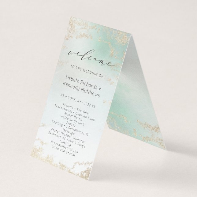 Abstract Aqua Ombre Fade with Frosted Gold Glitter (Front)