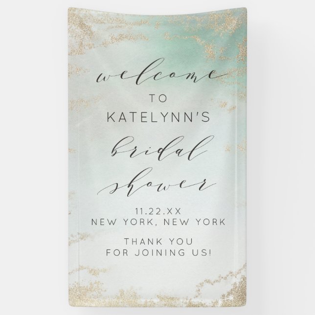 Abstract Aqua Ombre Fade with Frosted Gold Glitter Banner (Vertical)