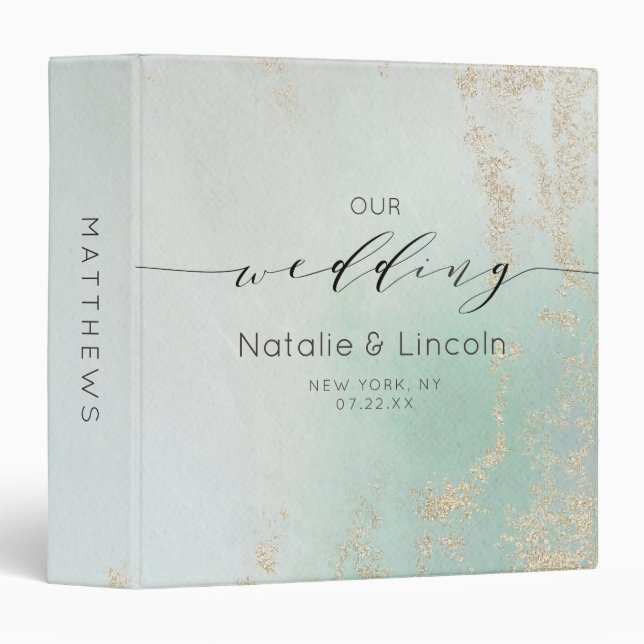 Abstract Aqua Ombre Fade with Frosted Gold Glitter Binder (Front/Spine)