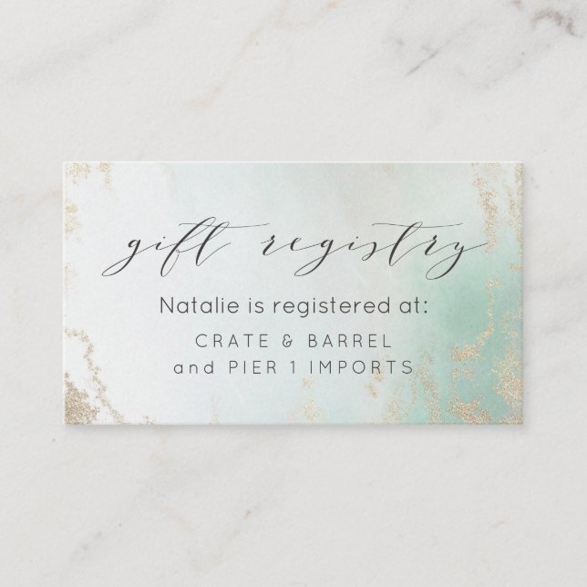 Abstract Aqua Ombre Fade with Frosted Gold Glitter Enclosure Card (Front)