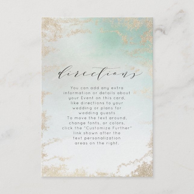Abstract Aqua Ombre Fade with Frosted Gold Glitter Enclosure Card (Front)