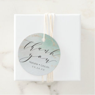 Abstract Aqua Ombre Fade with Frosted Gold Glitter Favour Tags