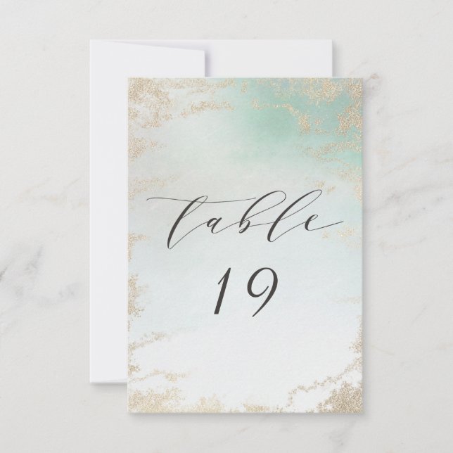 Abstract Aqua Ombre Fade with Frosted Gold Glitter Invitation (Front)