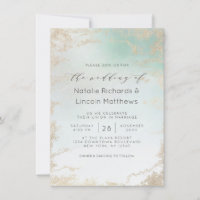 Abstract Aqua Ombre Fade with Frosted Gold Glitter