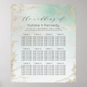 Abstract Aqua Ombre Fade with Frosted Gold Glitter Poster