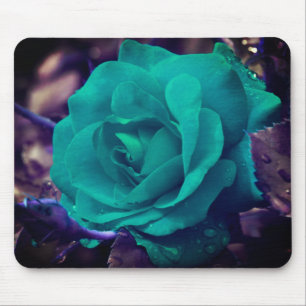 Abstract Aqua Rose Flower  Mouse Pad
