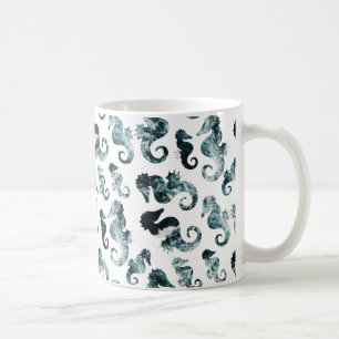 Abstract aqua seahorses pattern coffee mug