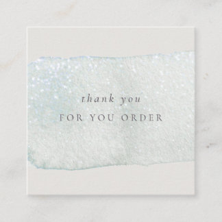 Abstract Aqua Silver Brush Stoke Thank You Order Square Business Card