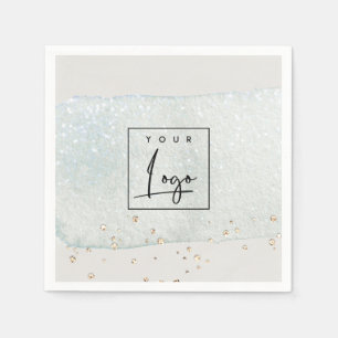 Abstract Aqua Silver Brush Stoke Watercolor Logo Napkin