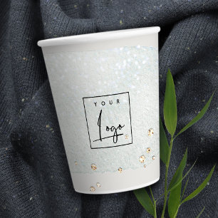 Abstract Aqua Silver Brush Stoke Watercolor Logo Paper Cups