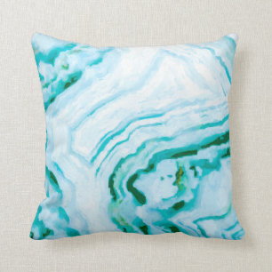 Abstract Aqua Teal Agate Design Painting Throw Pillow