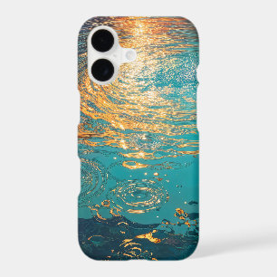 Abstract Aqua Waves with Golden Sunlight