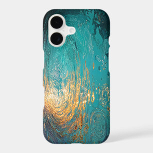 Abstract Aqua Waves with Golden Sunlight