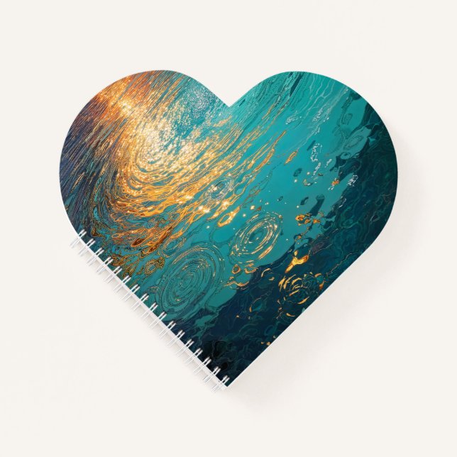Abstract Aqua Waves with Golden Sunlight Notebook (Front)