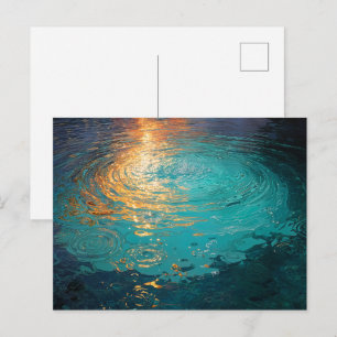 Abstract Aqua Waves with Golden Sunlight Postcard