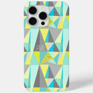 Abstract Aqua Yellow Grey Geometric Personalized iPhone 15 Pro Max Case