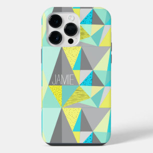 Abstract Aqua Yellow Grey Geometric Personalized iPhone 14 Pro Max Case