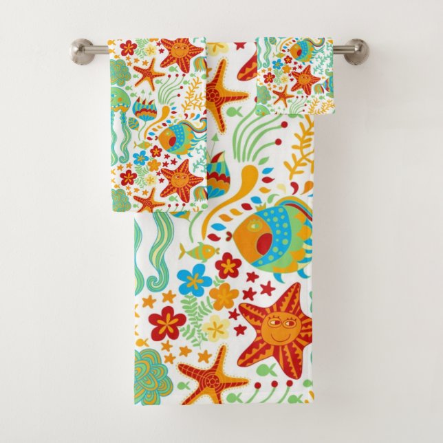 Abstract Aquatic Life Bath Towel Set (Insitu)