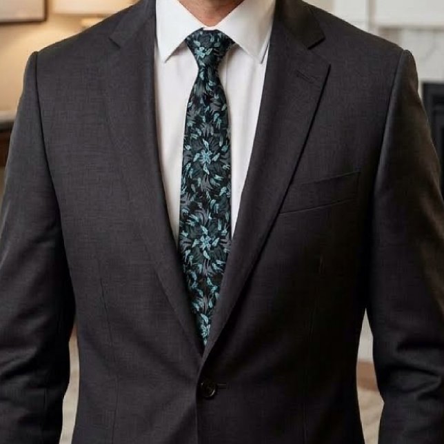 Abstract Aquatic Shaded Repeat Pattern On Black Tie (Creator Uploaded)