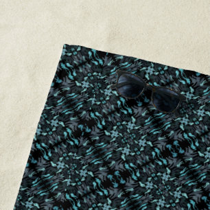 Abstract Aquatic Shaded Repeating Pattern Swirls Beach Towel
