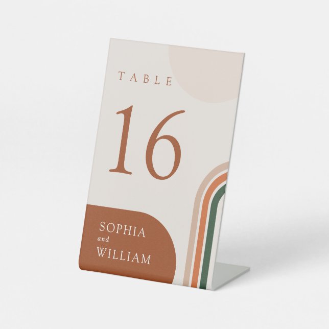 Abstract Arch Beige Table numbers Pedestal Sign (Front)