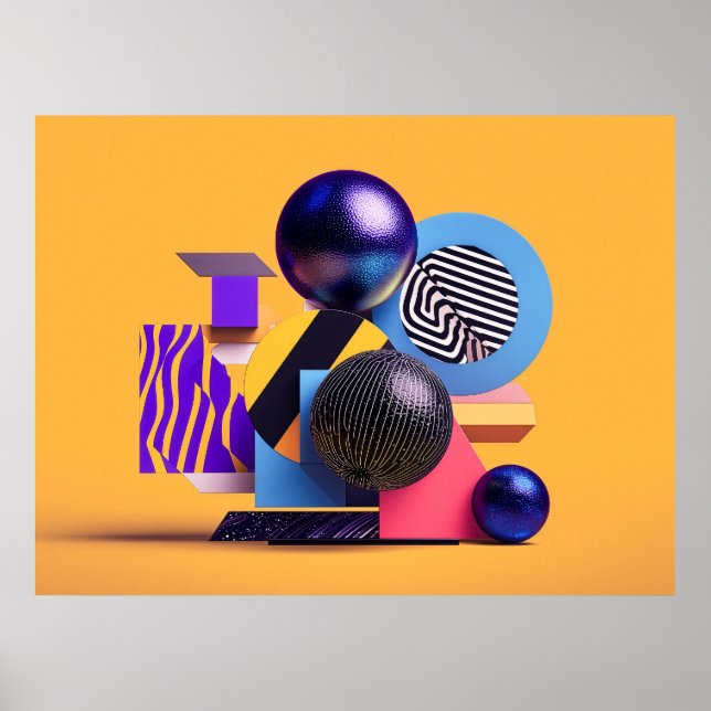 Abstract arrangement with colourful spheres poster (Front)