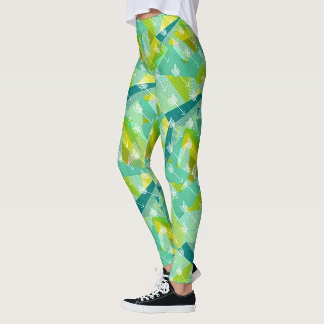 Abstract Arrow Triangle Mint Blue Aqua Pattern Leggings (Left)
