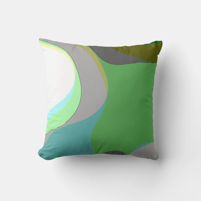 Abstract Art 303 - Green Blue Yellow Groovy Retro Throw Pillow (Front)