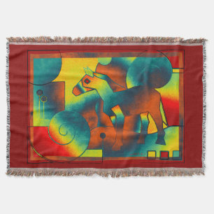 Abstract ART - A HORSE - blue red yellow Throw Blanket