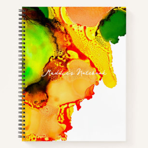 Abstract art alcohol ink yellow green notebook