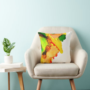 Abstract art alcohol ink yellow green throw pillow