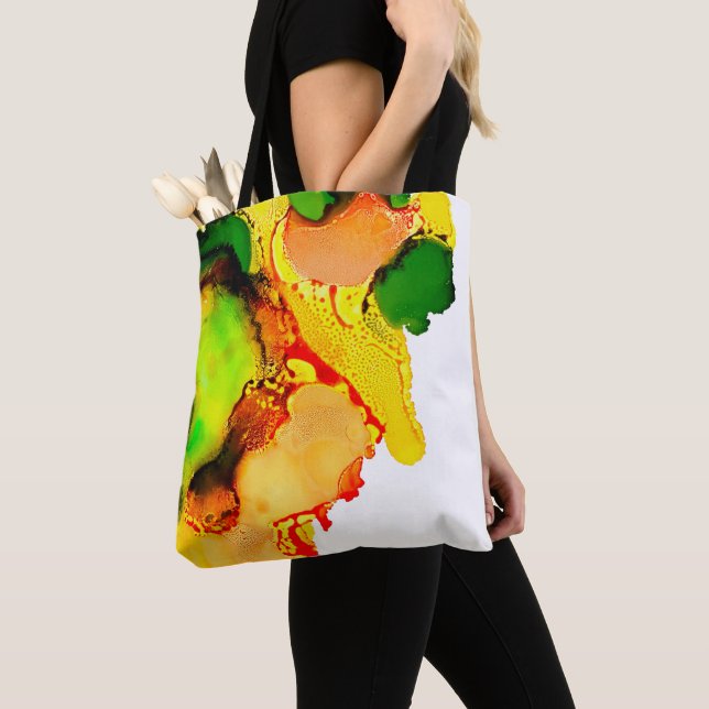 Abstract art alcohol ink yellow green tote bag (Close Up)