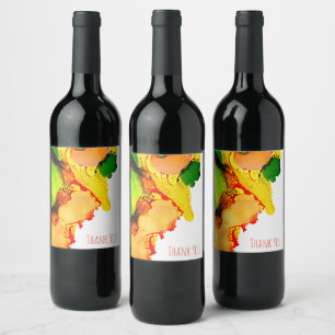 Abstract art alcohol ink yellow green wine label