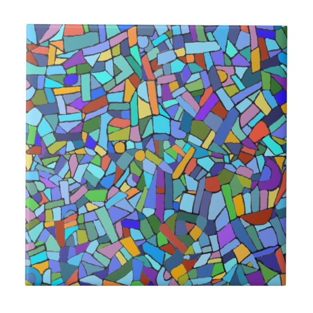 Abstract Art Beautiful Colourful Blue Mosaic Tile (Front)