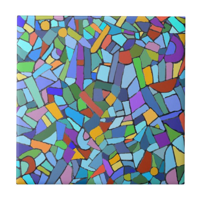 Abstract Art Beautiful Colourful Blue Mosaic Tile (Front)
