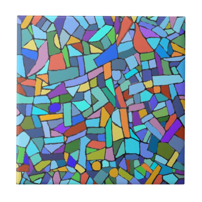 Abstract Art Beautiful Colourful Blue Mosaic Tile (Front)