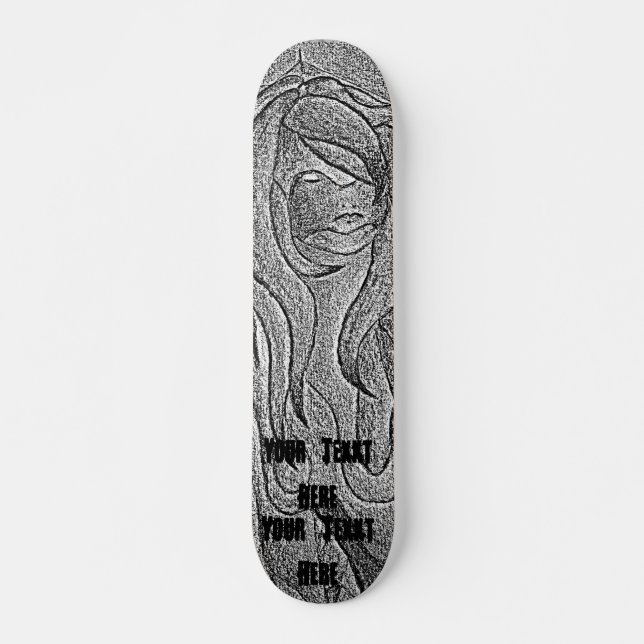 abstract art black and white posing lady retro skateboard (Front)