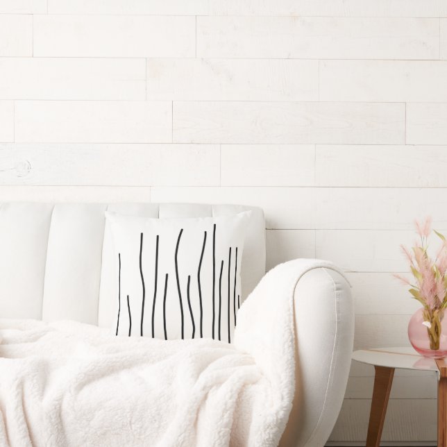 Abstract Art Black on White Lines Minimalism Throw Pillow (Couch)