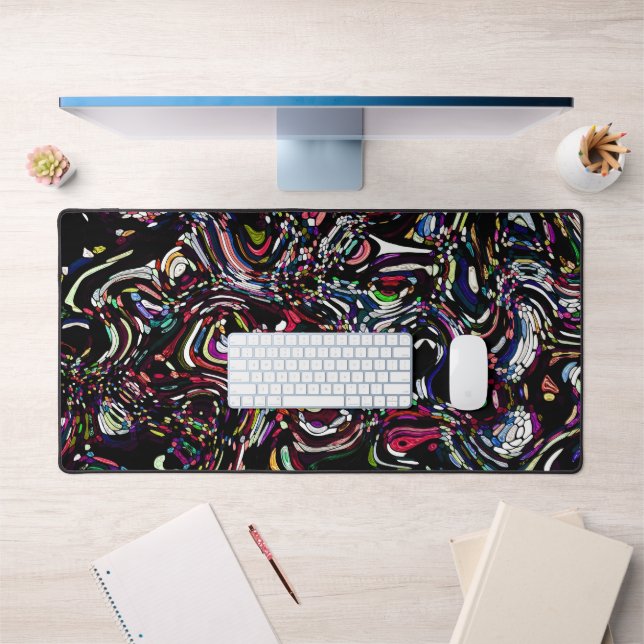 Abstract Art Black Swirl Red Desk Mat (Office 1)