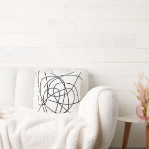 Abstract Art Black White Drawing Lines Minimalism Throw Pillow