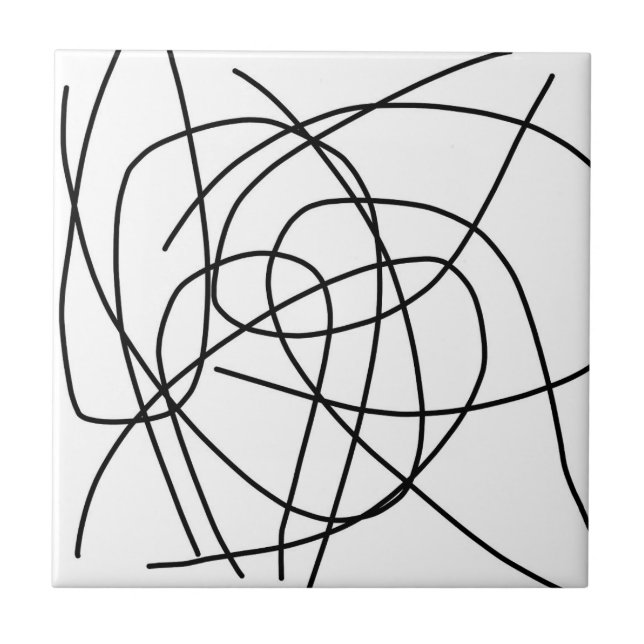 Abstract Art Black White Drawing Lines Minimalism Tile (Front)